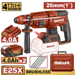 ROTOMARTILLO A BATERIA 25V E25X 26MM 1+ 3 MECHAS + CINCEL + 2 BAT 4.0AH + CARGADOR + VALIJA USO INDUSTRIAL OSBURK KLRH2