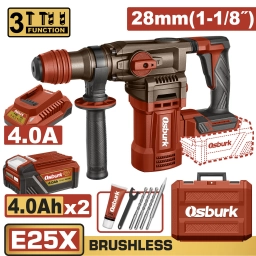 ROTOMARTILLO A BATERIA 25V E25X 28MM 1-1/8"+ ACCESORIOS + 2 BAT 4.0AH + CARGADOR + VALIJA USO INDUSTRIAL OSBURK KLRH2528